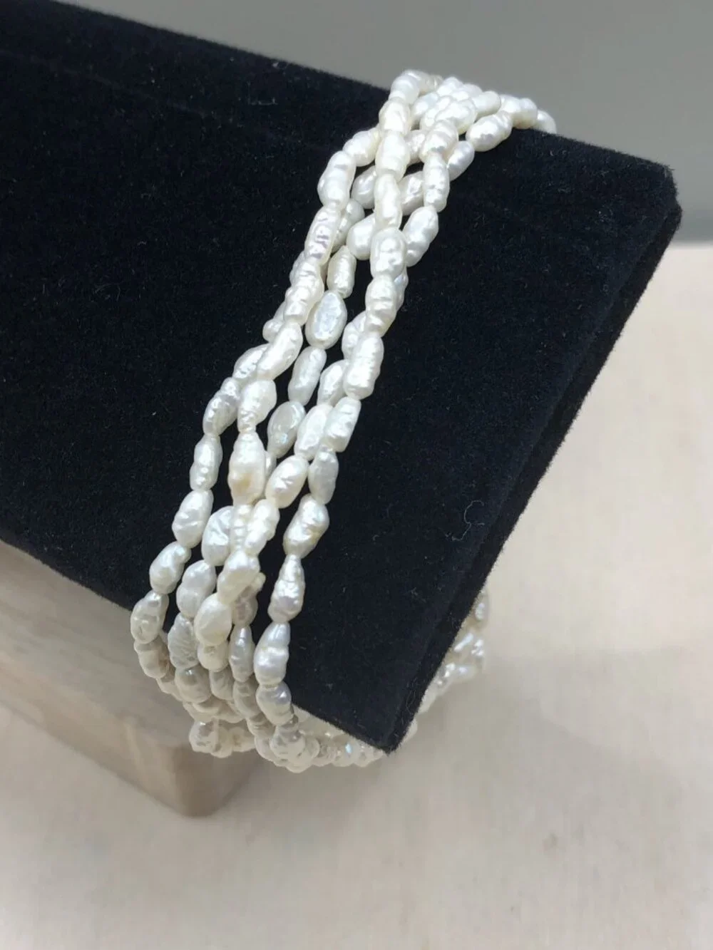 Vintage Genuine Rice Pearl Bracelet 14 K Gold Clasp 5 Strands Layers